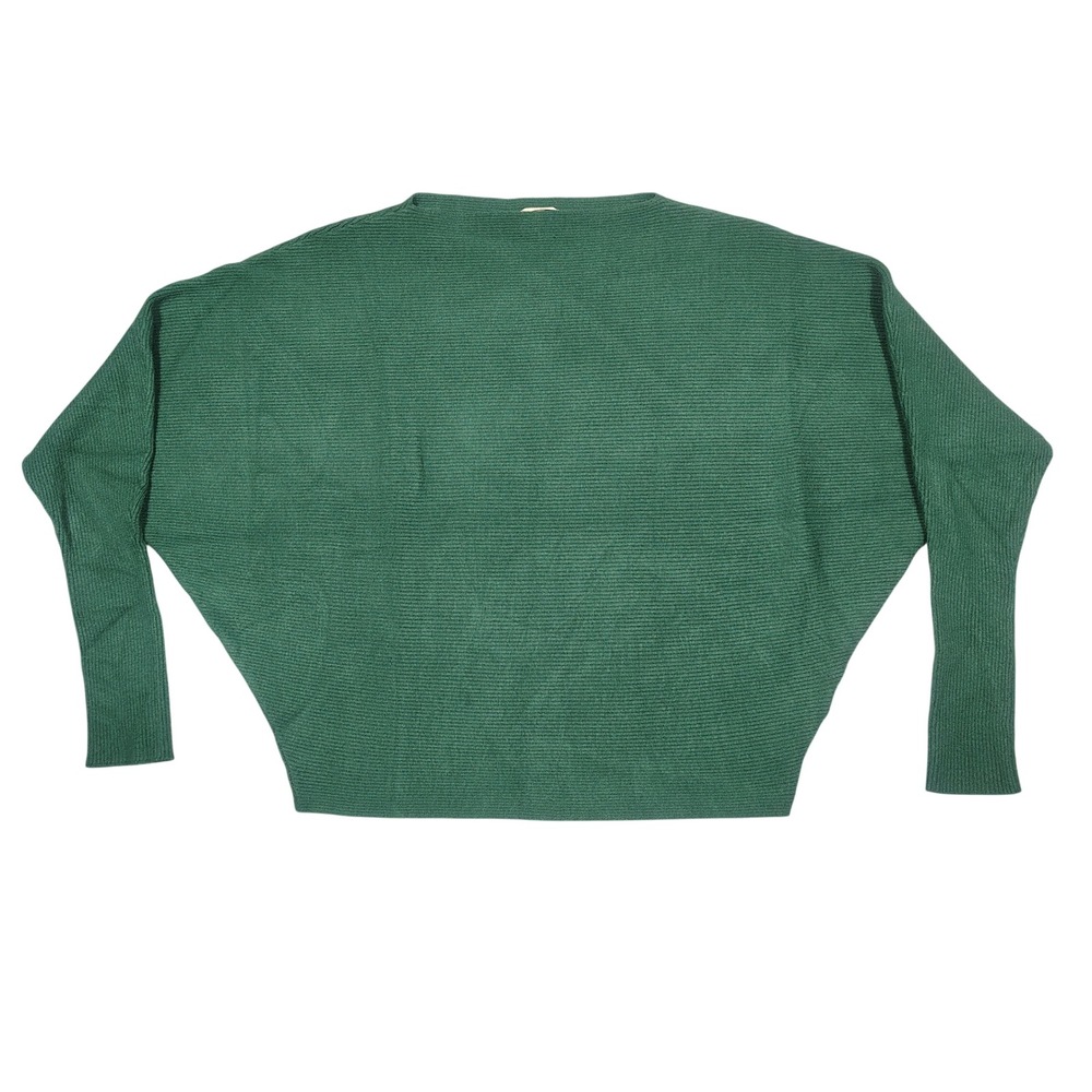 Greige Sweater Womens Medium Dolman Sleeve Ribbed Knit Forest Green Solid